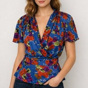 Anthropologie Girls From Savoy Surplice Silk Draped Top Art Girl Parisian Chic 4